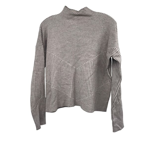 Cynthia Rowley Women's Striped Sweater Mock Neck Gray/White Size Large - Picture 1 of 9